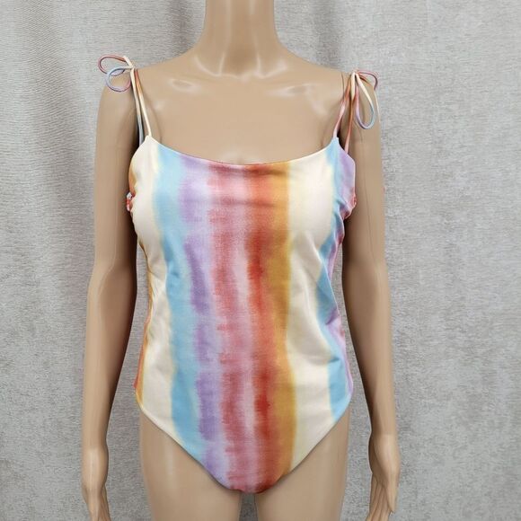 Gianni Bini x DANNIJO Paloma Ombre Tie Strap One Piece Swimsuit Rainbow Stripe - Picture 4 of 15